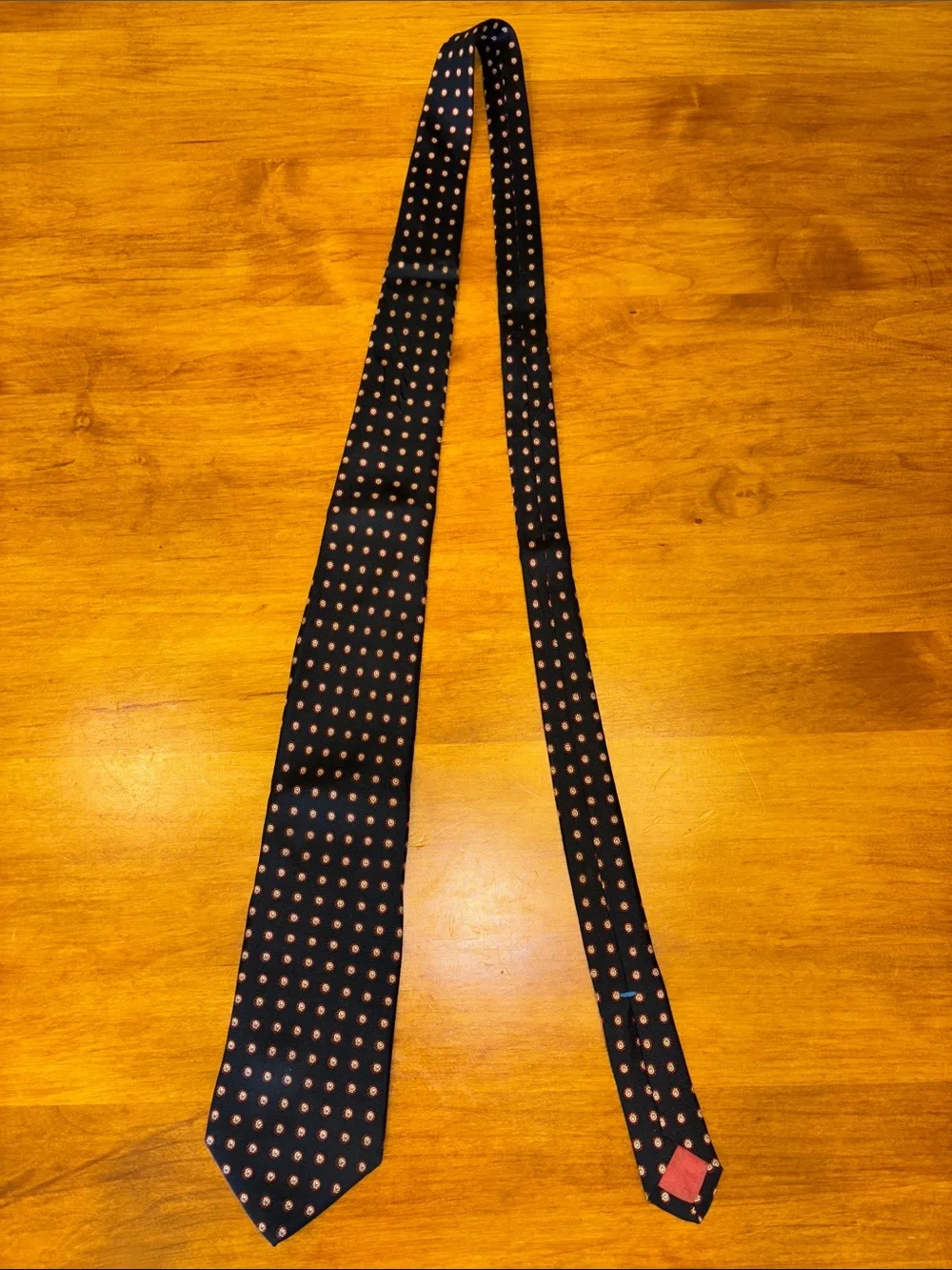 YVES SAINT LAURENT NECKWEAR Vintage Dark Navy Blue Necktie Small Dot Design YSL